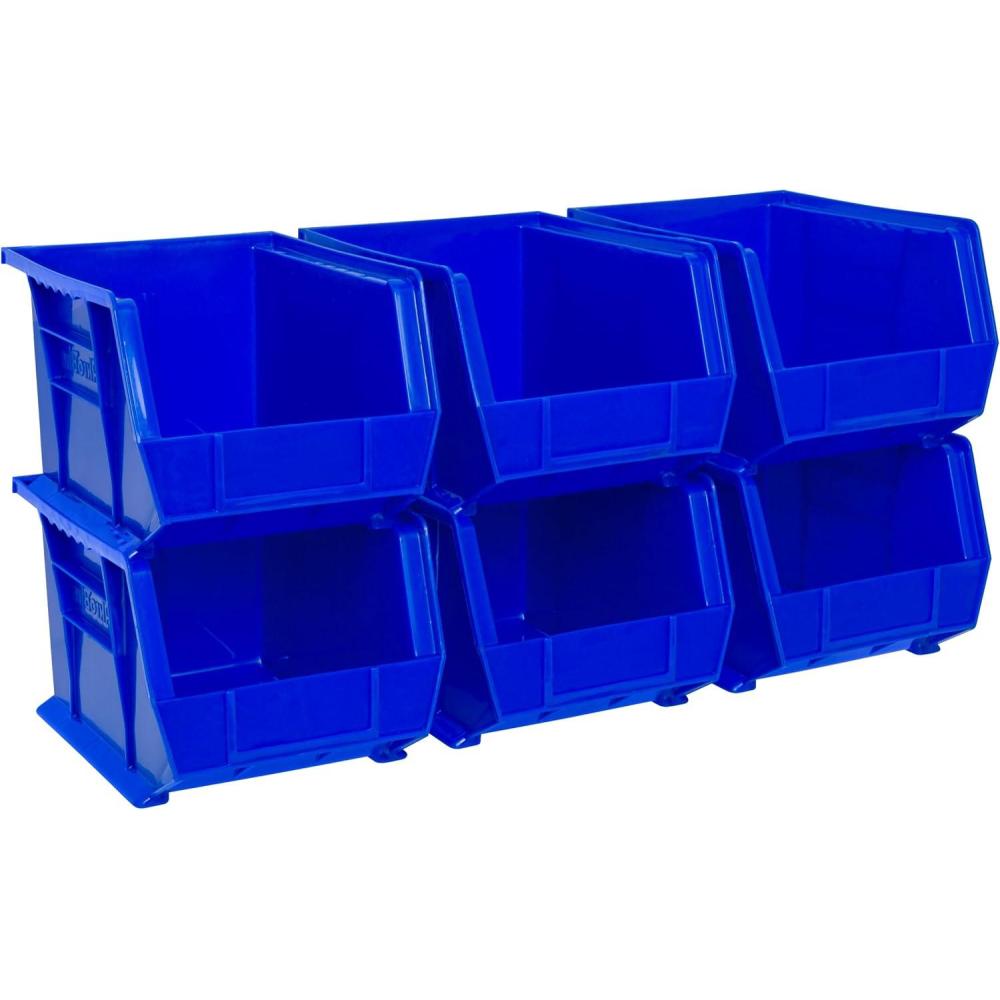 image:imageAkroMils 30239 AkroBins Plastic Storage Bins SpaceSaving Stackable Bins for Garage Pantry Craft Organization 11 x 8 x 7 Red 6PackBlue