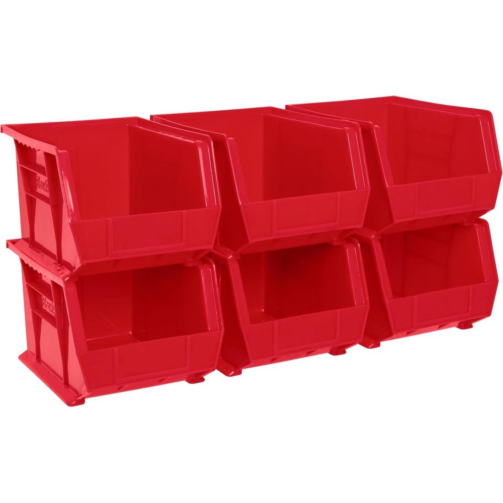 image:imageAkroMils 30239 AkroBins Plastic Storage Bins SpaceSaving Stackable Bins for Garage Pantry Craft Organization 11 x 8 x 7 Red 6PackRed