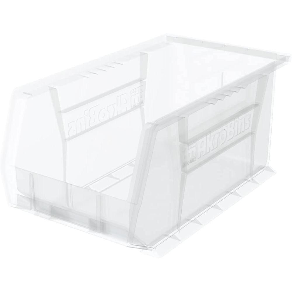image:imageAkroMils 30240 AkroBins Plastic Storage Bins SpaceSaving Stackable Bins for Garage Pantry Craft Organization 15Inch x 8Inch x 7Inch Blue 12PackClear