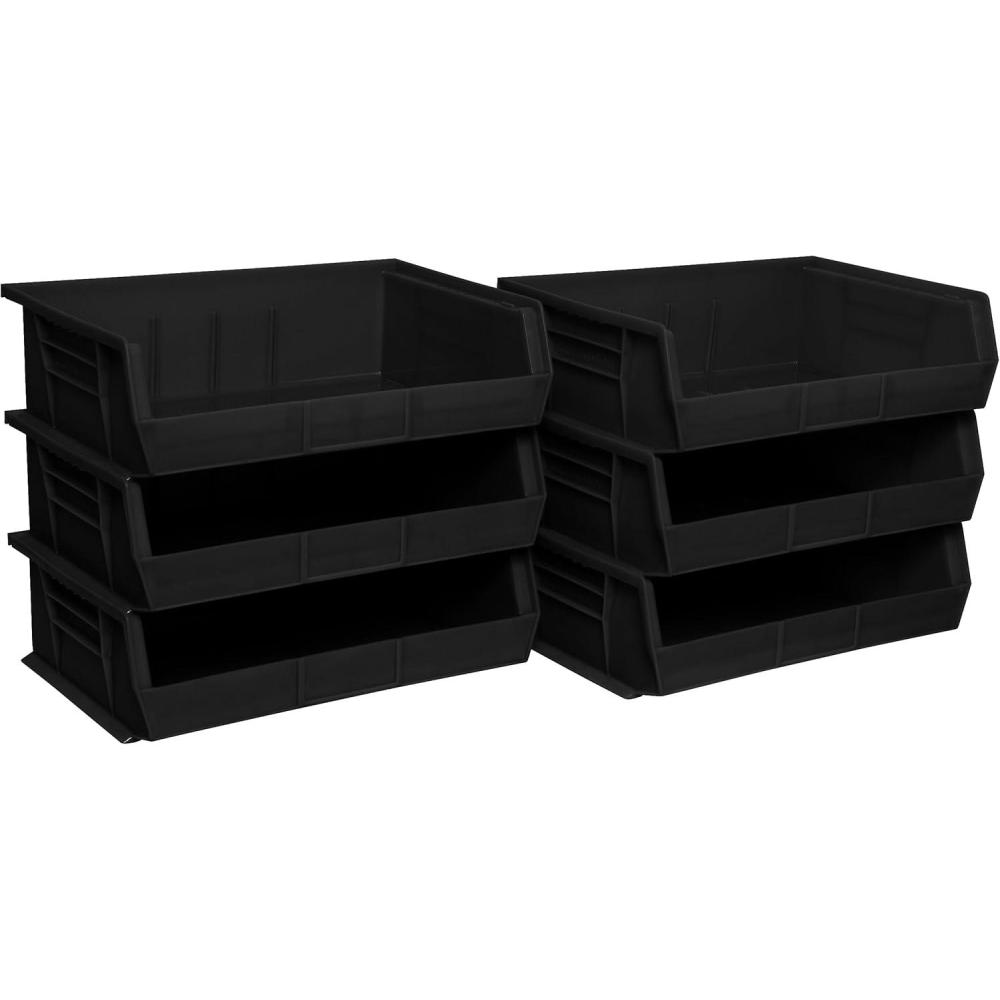 image:imageAkroMils 30255 AkroBins Plastic Storage Bins SpaceSaving Stackable Bins for Garage Pantry Craft Organization 11 x 16 x 5 Black 6PackBlack