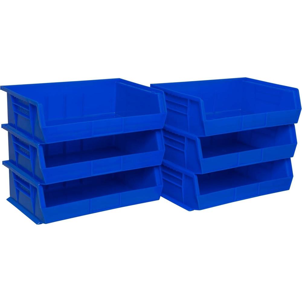 image:imageAkroMils 30255 AkroBins Plastic Storage Bins SpaceSaving Stackable Bins for Garage Pantry Craft Organization 11 x 16 x 5 Black 6PackBlue