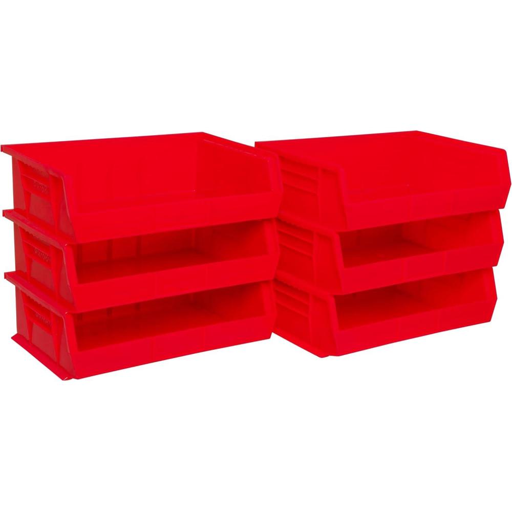image:imageAkroMils 30255 AkroBins Plastic Storage Bins SpaceSaving Stackable Bins for Garage Pantry Craft Organization 11 x 16 x 5 Black 6PackRed