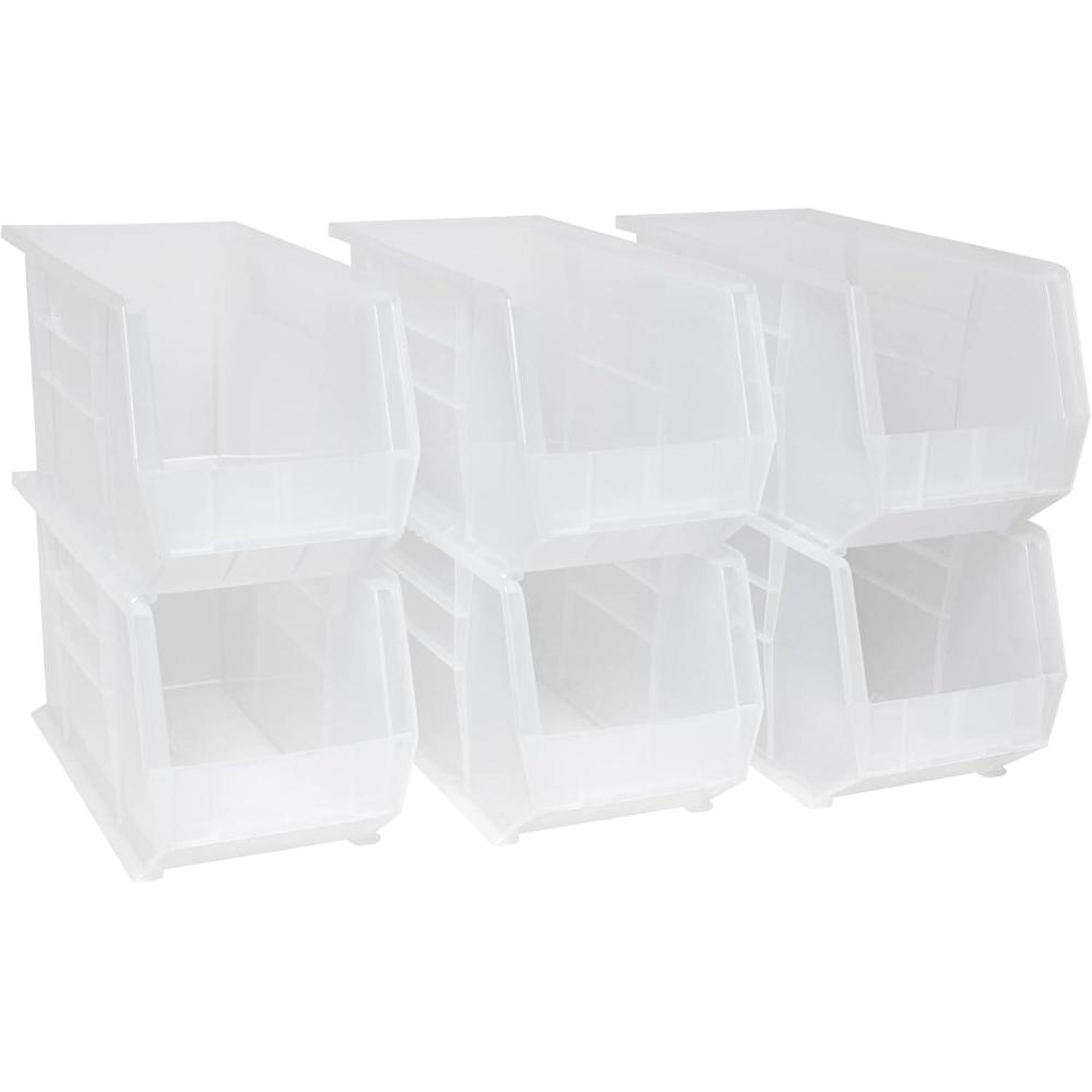 image:imageAkroMils 30260 AkroBins Plastic Storage Bins SpaceSaving Stackable Bins for Garage Pantry Craft Organization 18 x 11 x 10 Red 6PackClear
