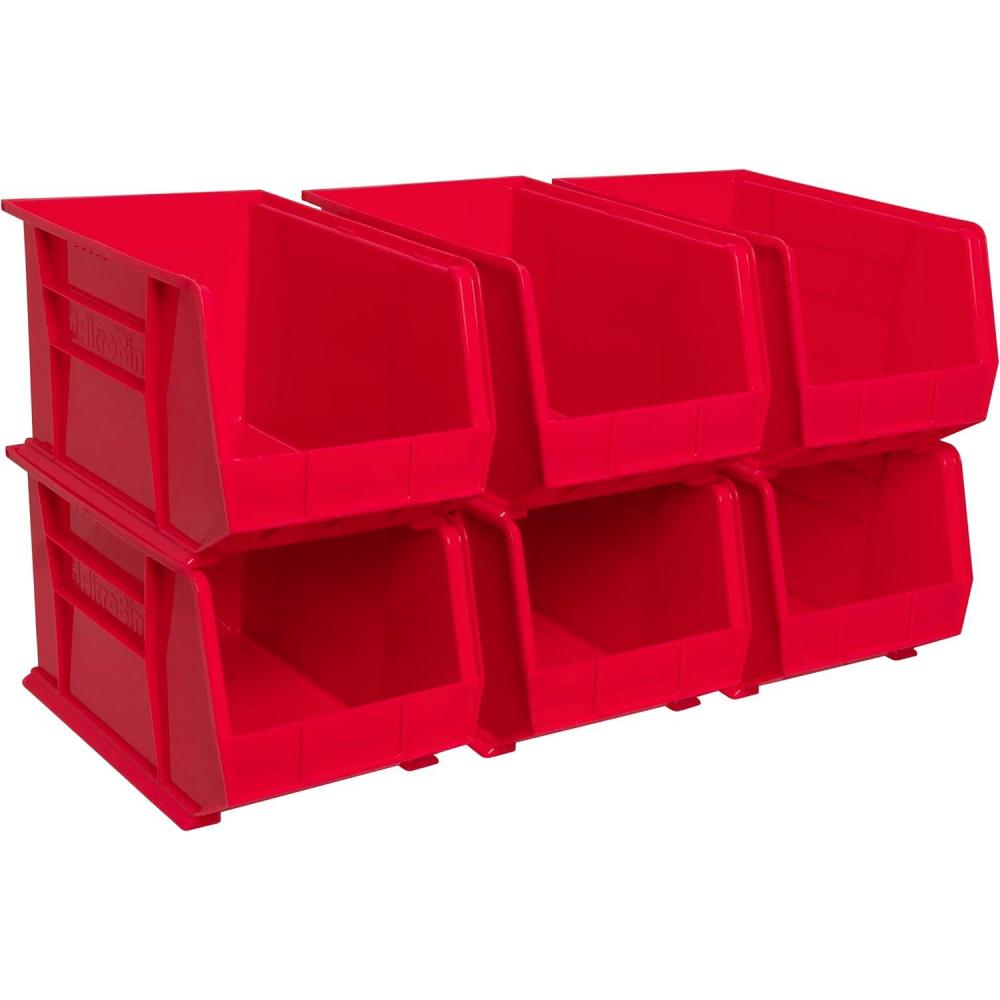 image:imageAkroMils 30260 AkroBins Plastic Storage Bins SpaceSaving Stackable Bins for Garage Pantry Craft Organization 18 x 11 x 10 Red 6PackRed