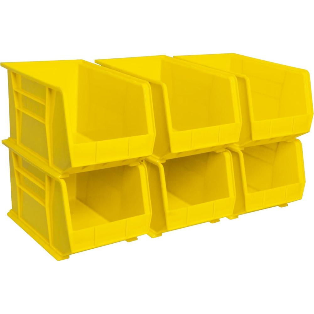 image:imageAkroMils 30260 AkroBins Plastic Storage Bins SpaceSaving Stackable Bins for Garage Pantry Craft Organization 18 x 11 x 10 Red 6PackYellow