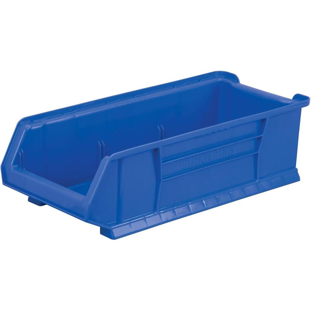 image:imageAkroMils 30280 SuperSize AkroBins Plastic Storage Bins SpaceSaving Stackable Bins for Garage Classroom Warehouse Organization 20 L x 12 W x 6 H Clear 4PackBlue 4Pack
