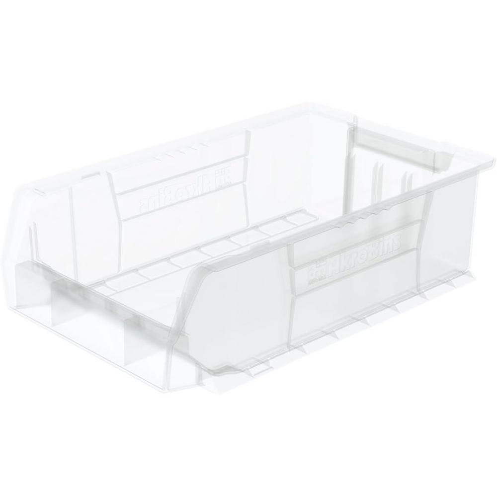 image:imageAkroMils 30280 SuperSize AkroBins Plastic Storage Bins SpaceSaving Stackable Bins for Garage Classroom Warehouse Organization 20 L x 12 W x 6 H Clear 4PackClear 4Pack