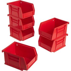 Akro-Mils 30210 AkroBins Plastic Storage Bins, Space-Saving Stackable Bins for Garage, Pantry, Craft Organization, 5″ x 4″ x 3″, Clear, 6-Pack(Red)