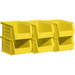 Akro-Mils 30210 AkroBins Plastic Storage Bins, Space-Saving Stackable Bins for Garage, Pantry, Craft Organization, 5″ x 4″ x 3″, Clear, 6-Pack(Yellow)