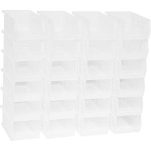 Akro-Mils 30220 AkroBins Plastic Storage Bins, Space-Saving Stackable Bins for Garage, Pantry, Craft Organization, 7″ x 4″ x 3″, Blue, 24-Pack(Clear)