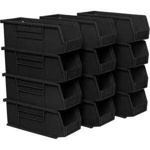 Akro-Mils 30224 AkroBins Plastic Storage Bins, Space-Saving Stackable Bins for Garage, Pantry, Craft Organization, 11″ L x 4″ W x 4″ H, Blue, 12-Pack(Black)