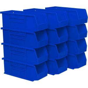 Akro-Mils 30224 AkroBins Plastic Storage Bins, Space-Saving Stackable Bins for Garage, Pantry, Craft Organization, 11″ L x 4″ W x 4″ H, Blue, 12-Pack(Blue)