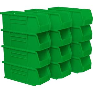 Akro-Mils 30224 AkroBins Plastic Storage Bins, Space-Saving Stackable Bins for Garage, Pantry, Craft Organization, 11″ L x 4″ W x 4″ H, Blue, 12-Pack(Green)