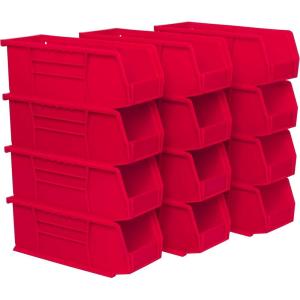 Akro-Mils 30224 AkroBins Plastic Storage Bins, Space-Saving Stackable Bins for Garage, Pantry, Craft Organization, 11″ L x 4″ W x 4″ H, Blue, 12-Pack(Red)