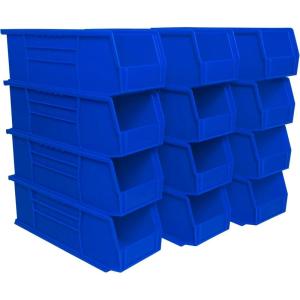 Akro-Mils 30234 AkroBins Plastic Storage Bins, Space-Saving Stackable Bins for Garage, Pantry, Craft Organization, 15″ x 5″ x 5″, Black, 12-Pack(Blue)