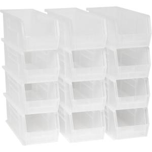 Akro-Mils 30234 AkroBins Plastic Storage Bins, Space-Saving Stackable Bins for Garage, Pantry, Craft Organization, 15″ x 5″ x 5″, Black, 12-Pack(Clear)