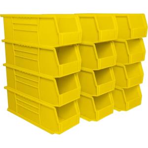 Akro-Mils 30234 AkroBins Plastic Storage Bins, Space-Saving Stackable Bins for Garage, Pantry, Craft Organization, 15″ x 5″ x 5″, Black, 12-Pack(Yellow)
