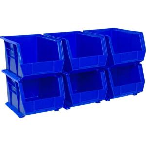 Akro-Mils 30239 AkroBins Plastic Storage Bins, Space-Saving Stackable Bins for Garage, Pantry, Craft Organization, 11-” x 8-” x 7-“, Red, 6-Pack(Blue)