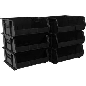 Akro-Mils 30250 AkroBins Plastic Storage Bins, Space-Saving Stackable Bins for Garage, Pantry, Craft Organization, 15″ x 16″ x 7″, Green, 6-Pack(Black)