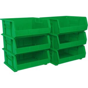 Akro-Mils 30250 AkroBins Plastic Storage Bins, Space-Saving Stackable Bins for Garage, Pantry, Craft Organization, 15″ x 16″ x 7″, Green, 6-Pack(Green)