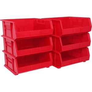 Akro-Mils 30250 AkroBins Plastic Storage Bins, Space-Saving Stackable Bins for Garage, Pantry, Craft Organization, 15″ x 16″ x 7″, Green, 6-Pack(Red)