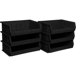 Akro-Mils 30255 AkroBins Plastic Storage Bins, Space-Saving Stackable Bins for Garage, Pantry, Craft Organization, 11″ x 16″ x 5″, Black, 6-Pack(Black)