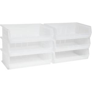 Akro-Mils 30255 AkroBins Plastic Storage Bins, Space-Saving Stackable Bins for Garage, Pantry, Craft Organization, 11″ x 16″ x 5″, Black, 6-Pack(Clear)
