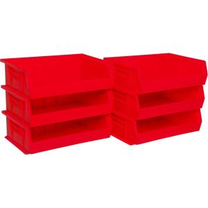 Akro-Mils 30255 AkroBins Plastic Storage Bins, Space-Saving Stackable Bins for Garage, Pantry, Craft Organization, 11″ x 16″ x 5″, Black, 6-Pack(Red)