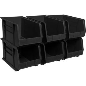 Akro-Mils 30260 AkroBins Plastic Storage Bins, Space-Saving Stackable Bins for Garage, Pantry, Craft Organization, 18″ x 11″ x 10″, Red, 6-Pack(Black)