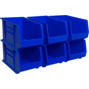 Akro-Mils 30260 AkroBins Plastic Storage Bins, Space-Saving Stackable Bins for Garage, Pantry, Craft Organization, 18″ x 11″ x 10″, Red, 6-Pack(Blue)