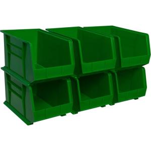 Akro-Mils 30260 AkroBins Plastic Storage Bins, Space-Saving Stackable Bins for Garage, Pantry, Craft Organization, 18″ x 11″ x 10″, Red, 6-Pack(Green)