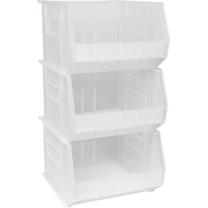 Akro-Mils 30270 AkroBins Plastic Storage Bins, Space-Saving Stackable Bins for Garage, Pantry, Craft Organization, 18″ x 16″ x 11″, Black, 3-Pack(Clear)