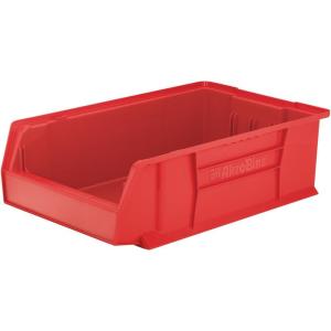Akro-Mils 30280 Super-Size AkroBins Plastic Storage Bins, Space-Saving Stackable Bins for Garage, Classroom, Warehouse Organization, 20″ L x 12″ W x 6″ H, Clear, 4-Pack(Red  (4-Pack))