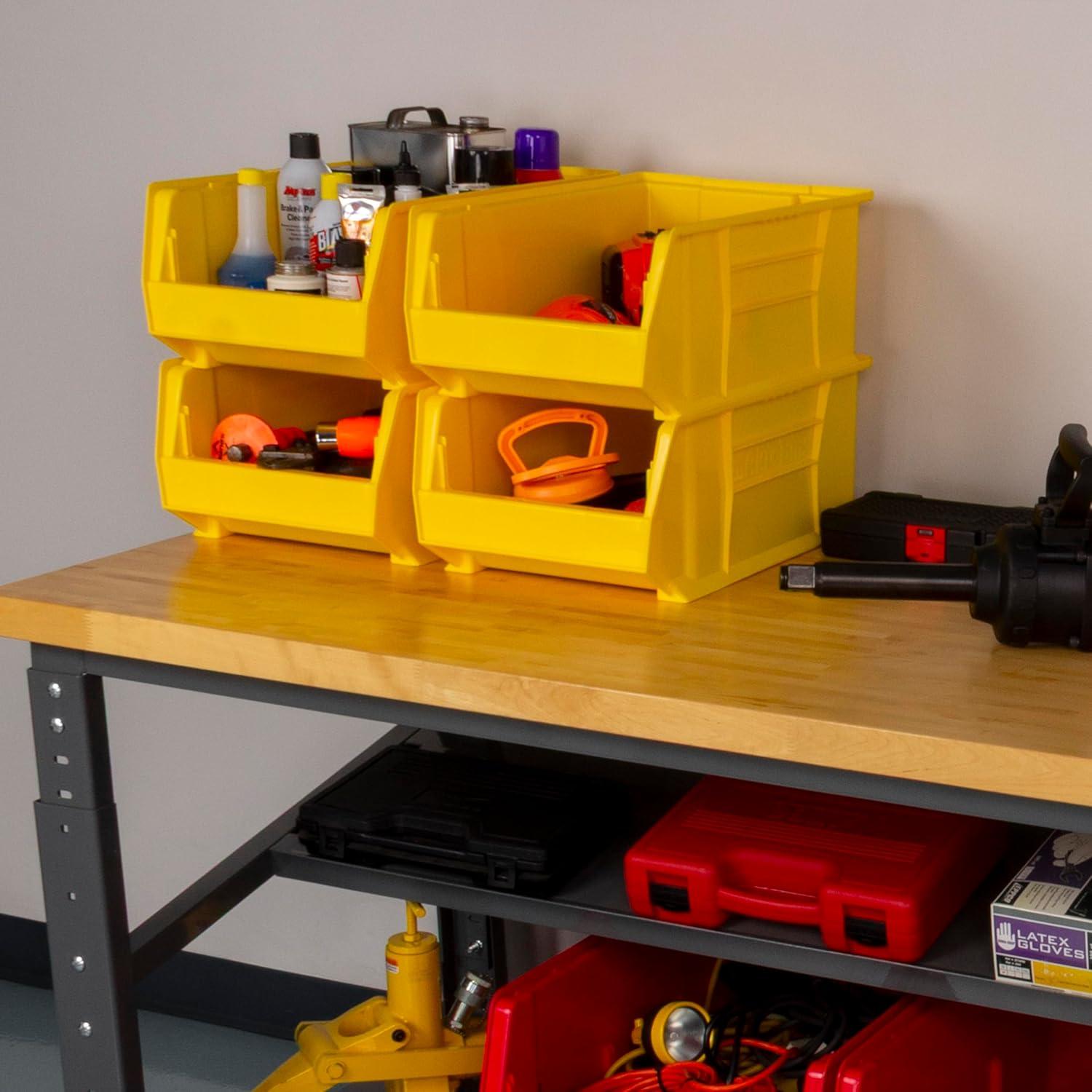image:imageAkroMils 30281 SuperSize AkroBins Plastic Storage Bins SpaceSaving Stackable Bins for Garage Classroom Warehouse Organization 20 L x 12 W x 8 H Blue 3PackYellow