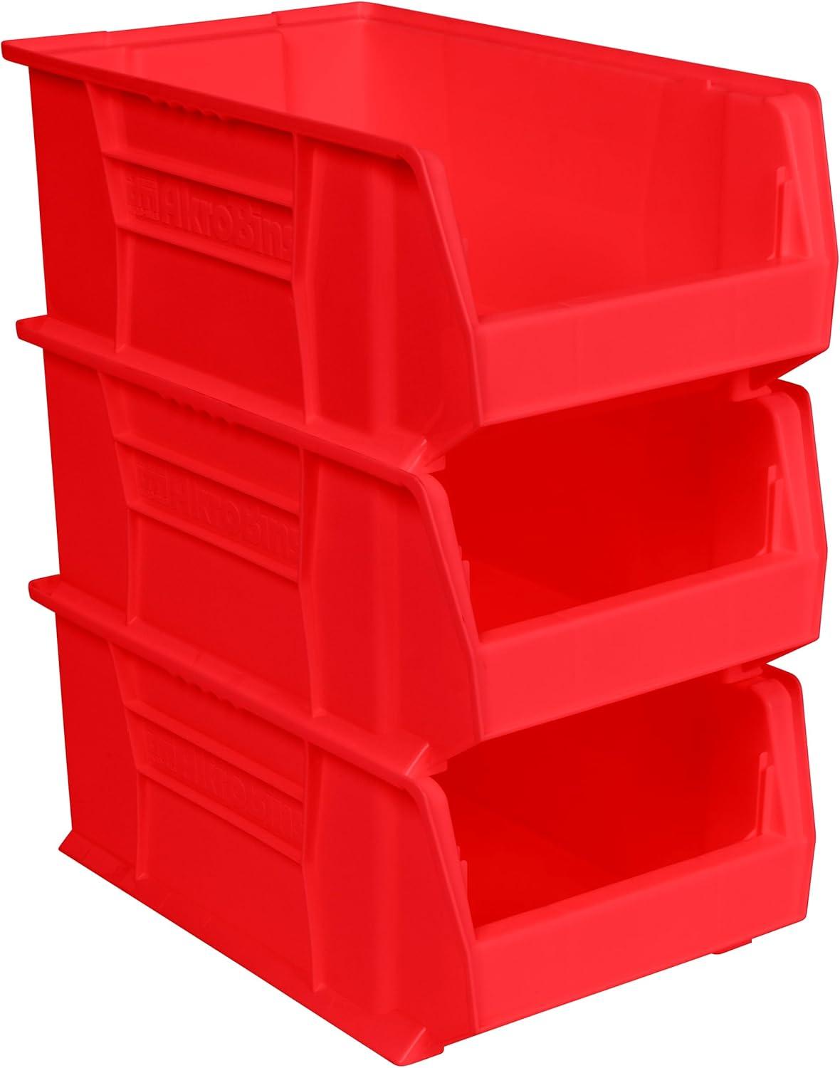 image:imageAkroMils 30281 SuperSize AkroBins Plastic Storage Bins SpaceSaving Stackable Bins for Garage Classroom Warehouse Organization 20 L x 12 W x 8 H Blue 3PackRed