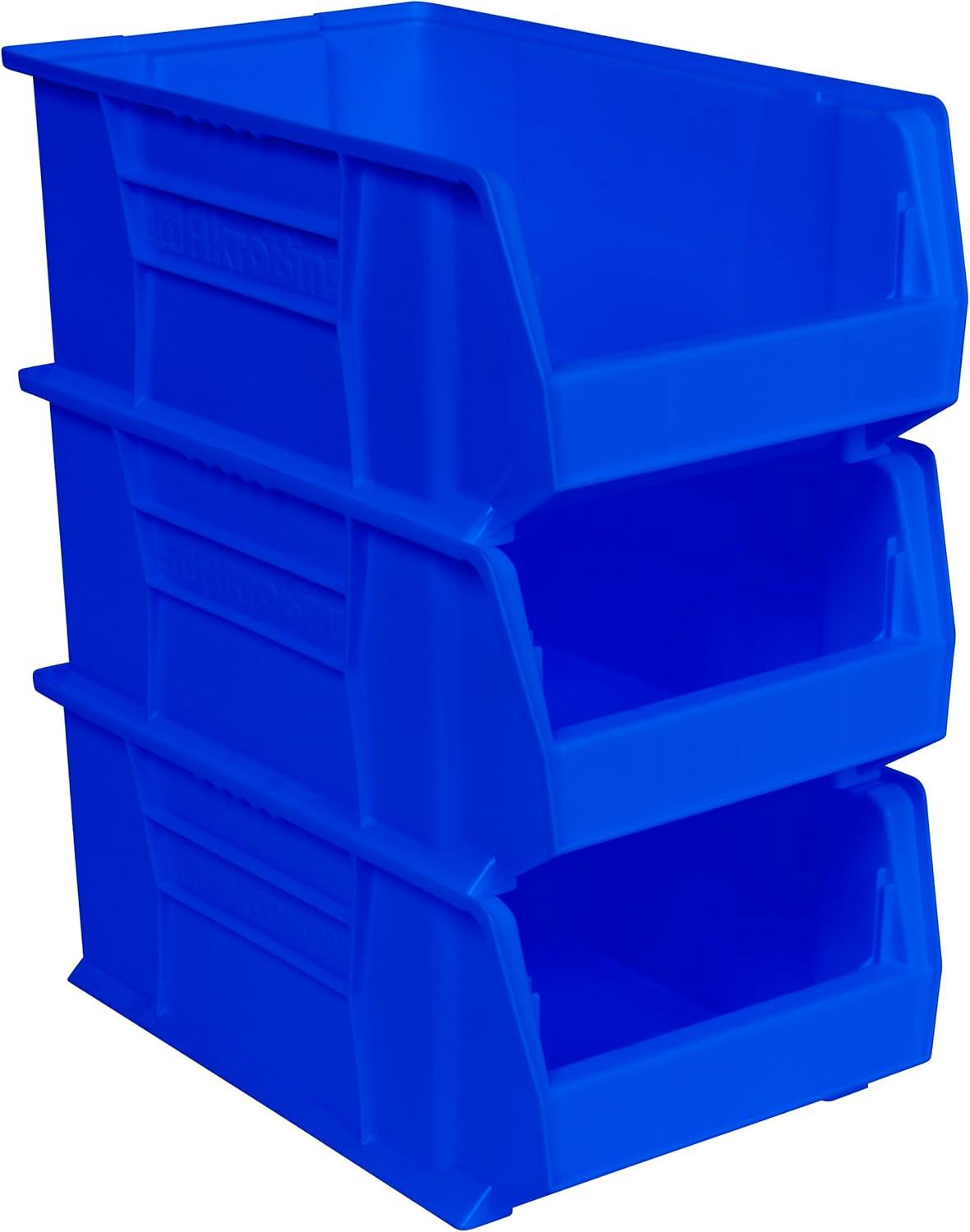 image:imageAkroMils 30281 SuperSize AkroBins Plastic Storage Bins SpaceSaving Stackable Bins for Garage Classroom Warehouse Organization 20 L x 12 W x 8 H Blue 3PackBlue