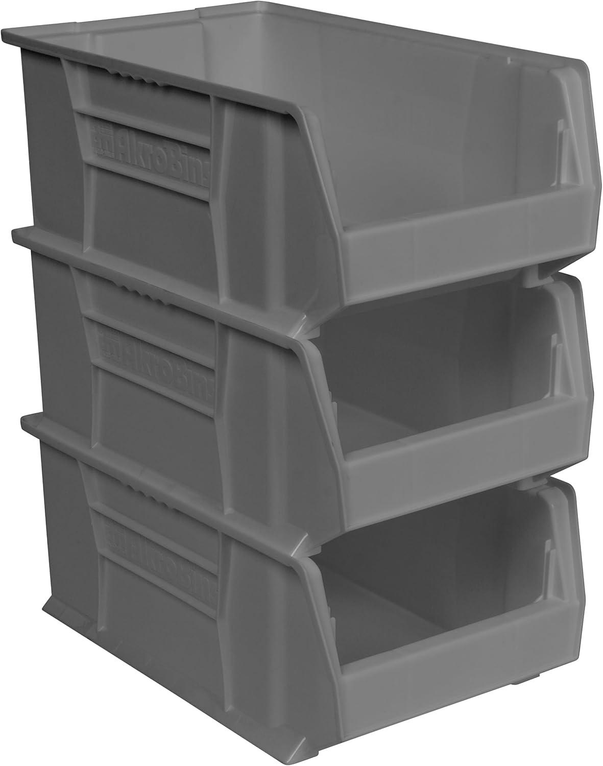image:imageAkroMils 30281 SuperSize AkroBins Plastic Storage Bins SpaceSaving Stackable Bins for Garage Classroom Warehouse Organization 20 L x 12 W x 8 H Blue 3PackGrey