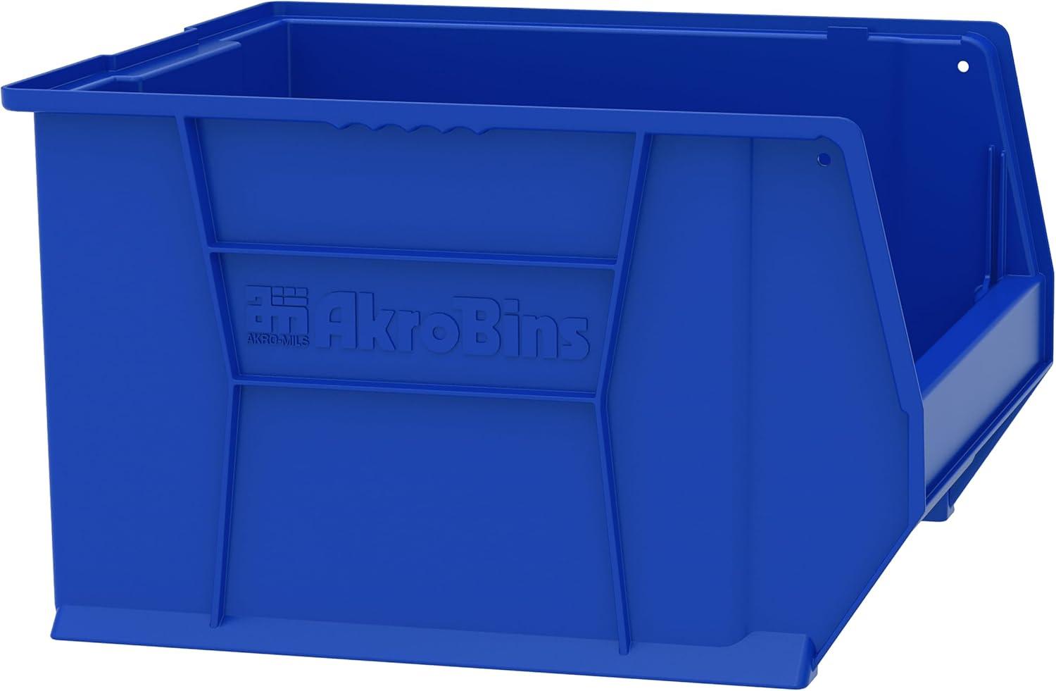 image:imageAkroMils 30283 SuperSize AkroBins Plastic Storage Bins SpaceSaving Stackable Bins for Garage Classroom Warehouse Organization 20 L x 18 W x 12 H Red 1PackBlue 1Pack