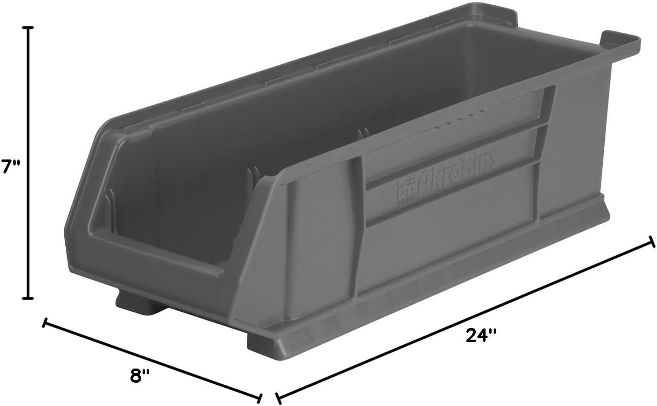 image:imageAkroMils 30284 SuperSize AkroBins Plastic Storage Bins SpaceSaving Stackable Bins for Garage Classroom Warehouse Organization 24 L x 8 W x 7 H Grey 4PackGrey 4Pack