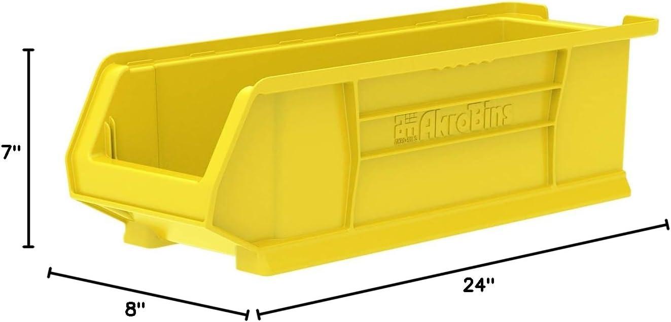 image:imageAkroMils 30284 SuperSize AkroBins Plastic Storage Bins SpaceSaving Stackable Bins for Garage Classroom Warehouse Organization 24 L x 8 W x 7 H Grey 4PackYellow 4Pack