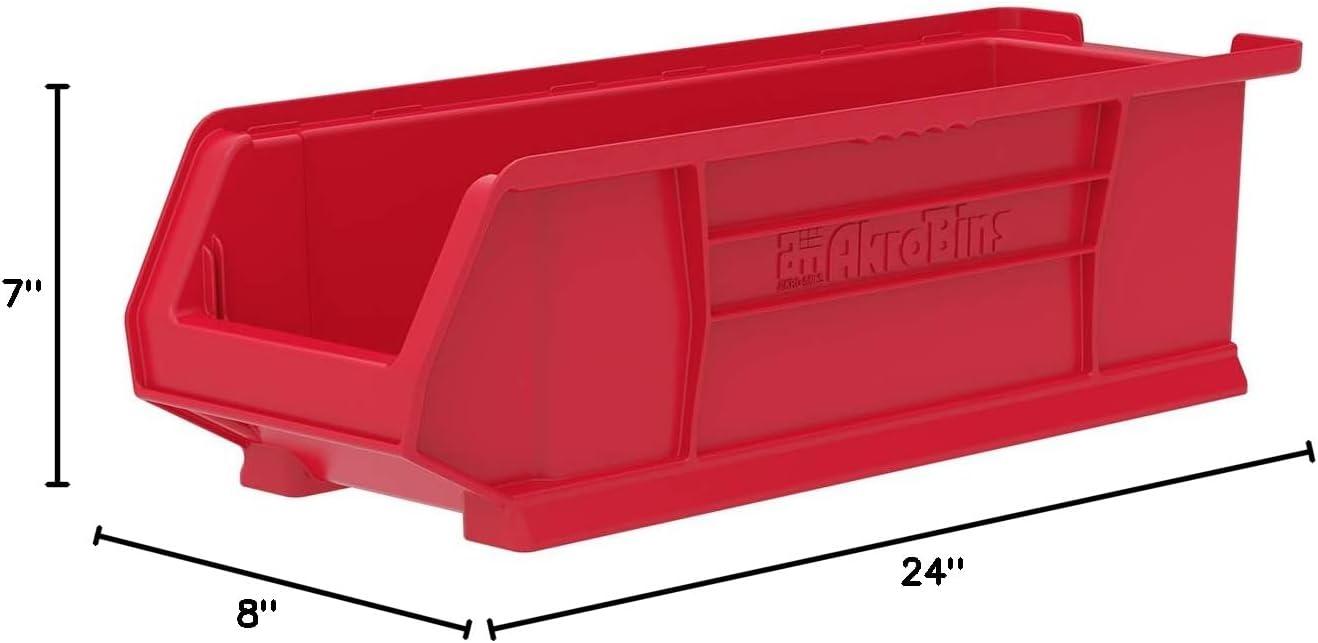 image:imageAkroMils 30284 SuperSize AkroBins Plastic Storage Bins SpaceSaving Stackable Bins for Garage Classroom Warehouse Organization 24 L x 8 W x 7 H Grey 4PackRed 4Pack