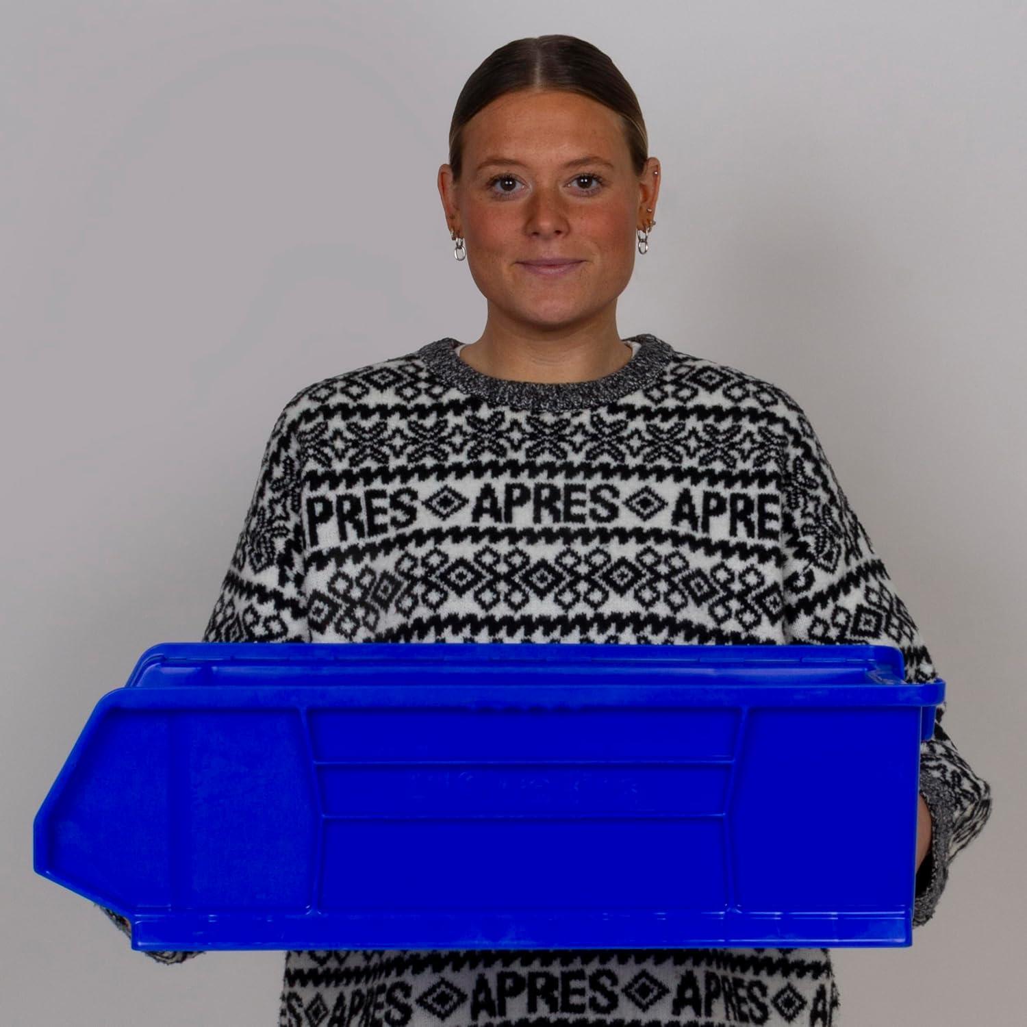 image:imageAkroMils 30286 SuperSize AkroBins Plastic Storage Bins SpaceSaving Stackable Bins for Garage Classroom Warehouse Organization 24 L x 11 W x 7 H Blue 4PackClear 4Pack
