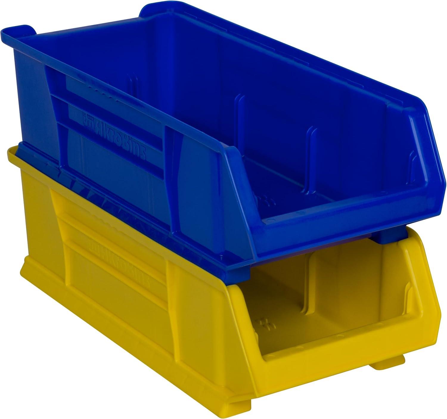 image:imageAkroMils 30286 SuperSize AkroBins Plastic Storage Bins SpaceSaving Stackable Bins for Garage Classroom Warehouse Organization 24 L x 11 W x 7 H Blue 4PackYellow 4Pack