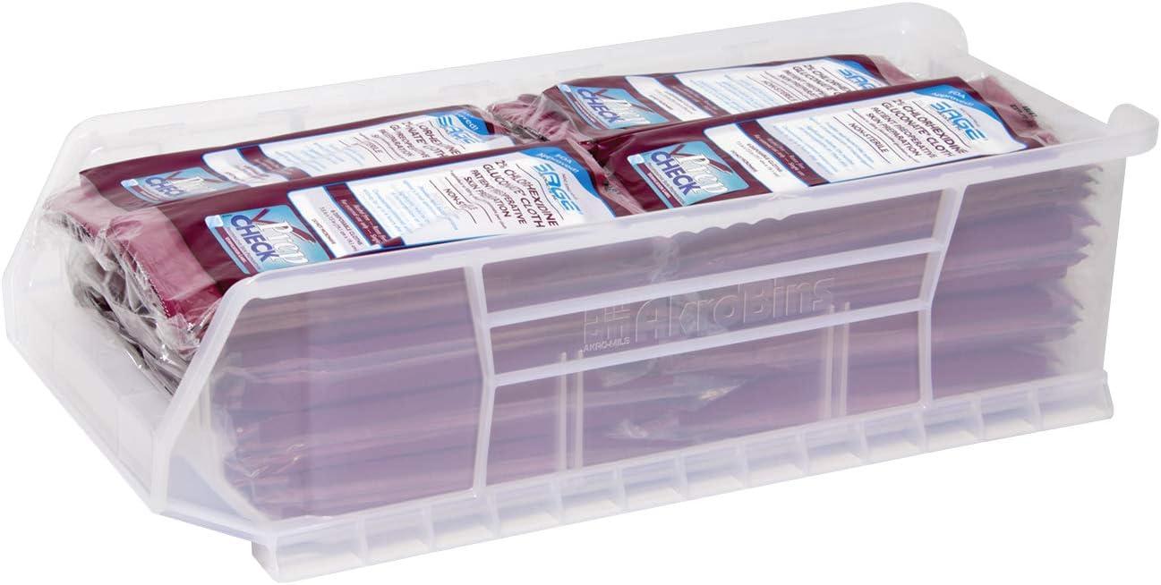 image:imageAkroMils 30286 SuperSize AkroBins Plastic Storage Bins SpaceSaving Stackable Bins for Garage Classroom Warehouse Organization 24 L x 11 W x 7 H Blue 4PackClear 4Pack