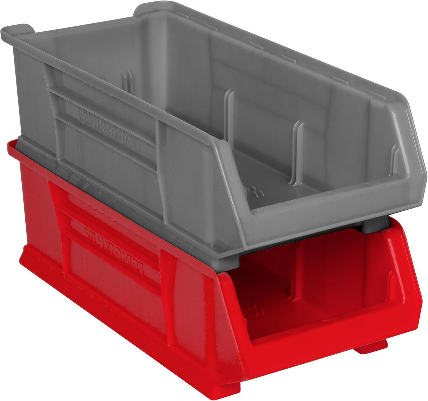 image:imageAkroMils 30286 SuperSize AkroBins Plastic Storage Bins SpaceSaving Stackable Bins for Garage Classroom Warehouse Organization 24 L x 11 W x 7 H Blue 4PackGrey 4Pack
