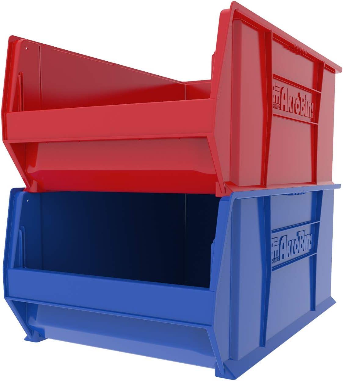 image:imageAkroMils 30290 SuperSize AkroBins Plastic Storage Bins SpaceSaving Stackable Bins for Garage Classroom Warehouse Organization 30 L x 18 W x 12 H Blue 1PackRed 1Pack
