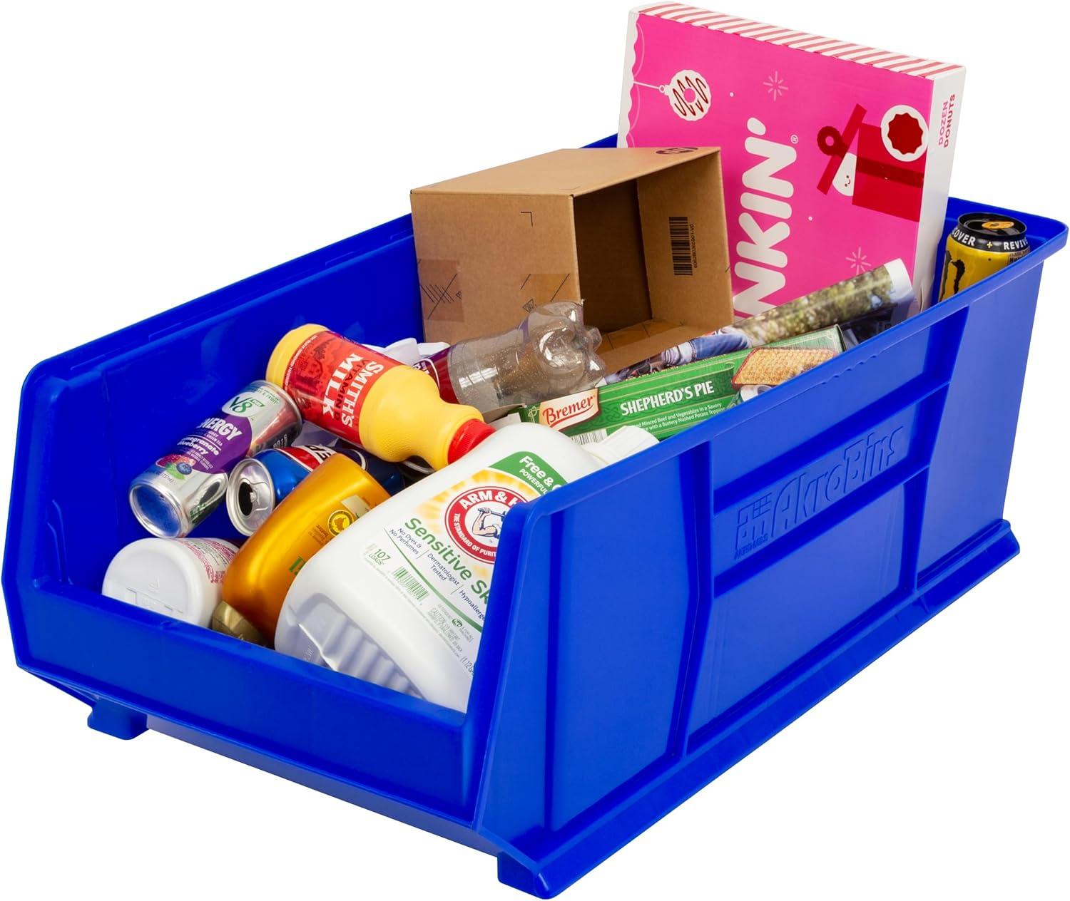 image:imageAkroMils 30293 SuperSize AkroBins Plastic Storage Bins SpaceSaving Stackable Bins for Garage Classroom Warehouse Organization 30 L x 16 W x 11 H Red 1PackBlue 1Pack