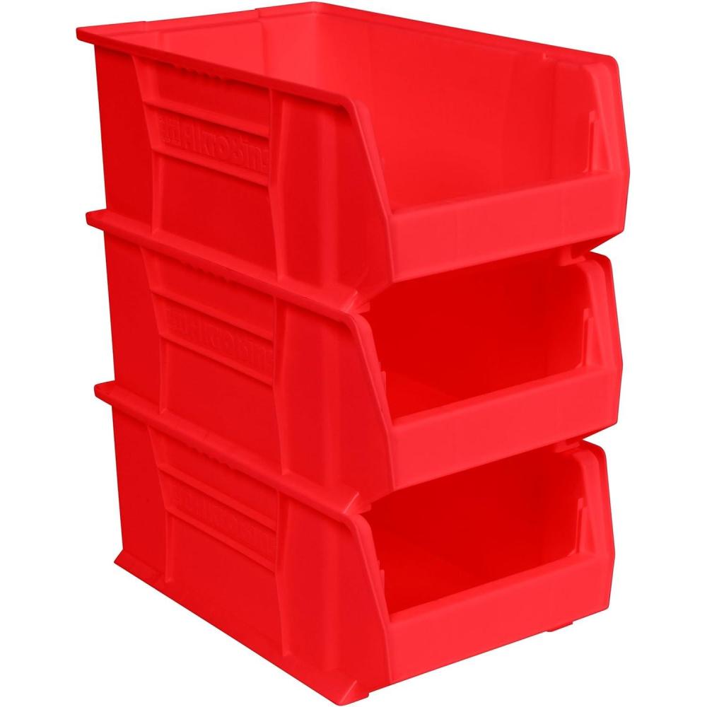image:imageAkroMils 30281 SuperSize AkroBins Plastic Storage Bins SpaceSaving Stackable Bins for Garage Classroom Warehouse Organization 20 L x 12 W x 8 H Blue 3PackRed