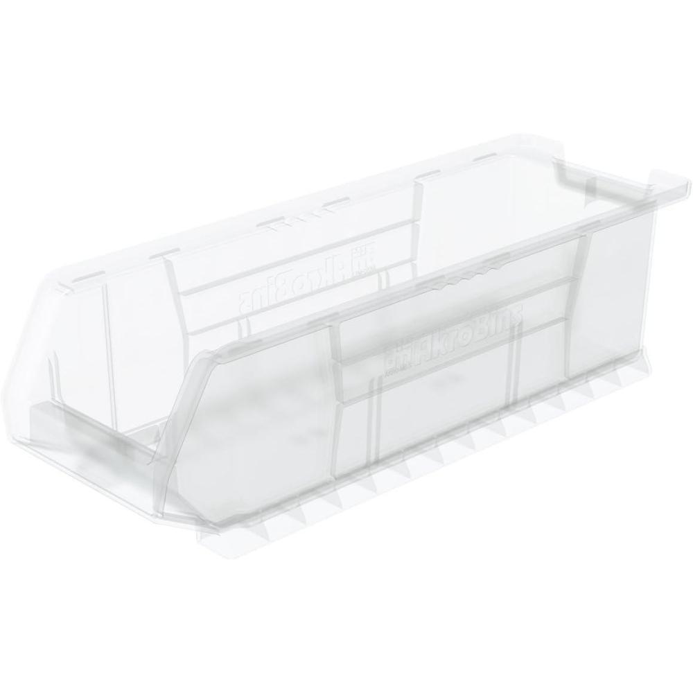 image:imageAkroMils 30284 SuperSize AkroBins Plastic Storage Bins SpaceSaving Stackable Bins for Garage Classroom Warehouse Organization 24 L x 8 W x 7 H Grey 4PackClear 4Pack