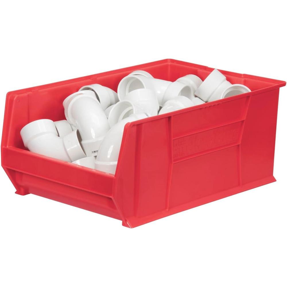 image:imageAkroMils 30290 SuperSize AkroBins Plastic Storage Bins SpaceSaving Stackable Bins for Garage Classroom Warehouse Organization 30 L x 18 W x 12 H Blue 1PackRed 1Pack